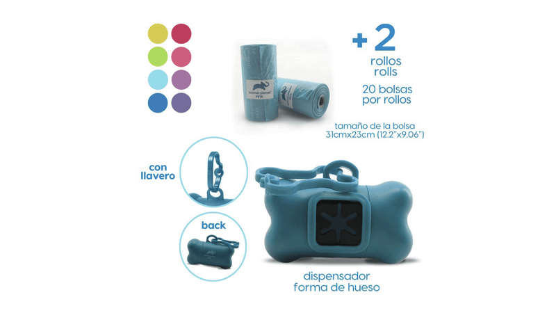 DISPENSADOR + 2 ROLLOS DE BOLSITAS 20 BO X ROLLO