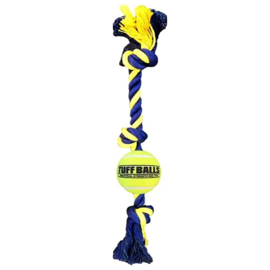 PETSPORT MINI THREE KNOT COTTON ROPE WITH 1.8" TENNIS BALL