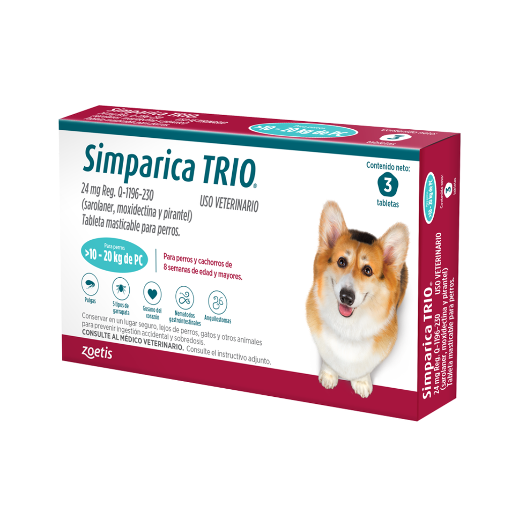 SIMPARICA TRIO BLUE 24MG 10-20 KG POR PASTILLA