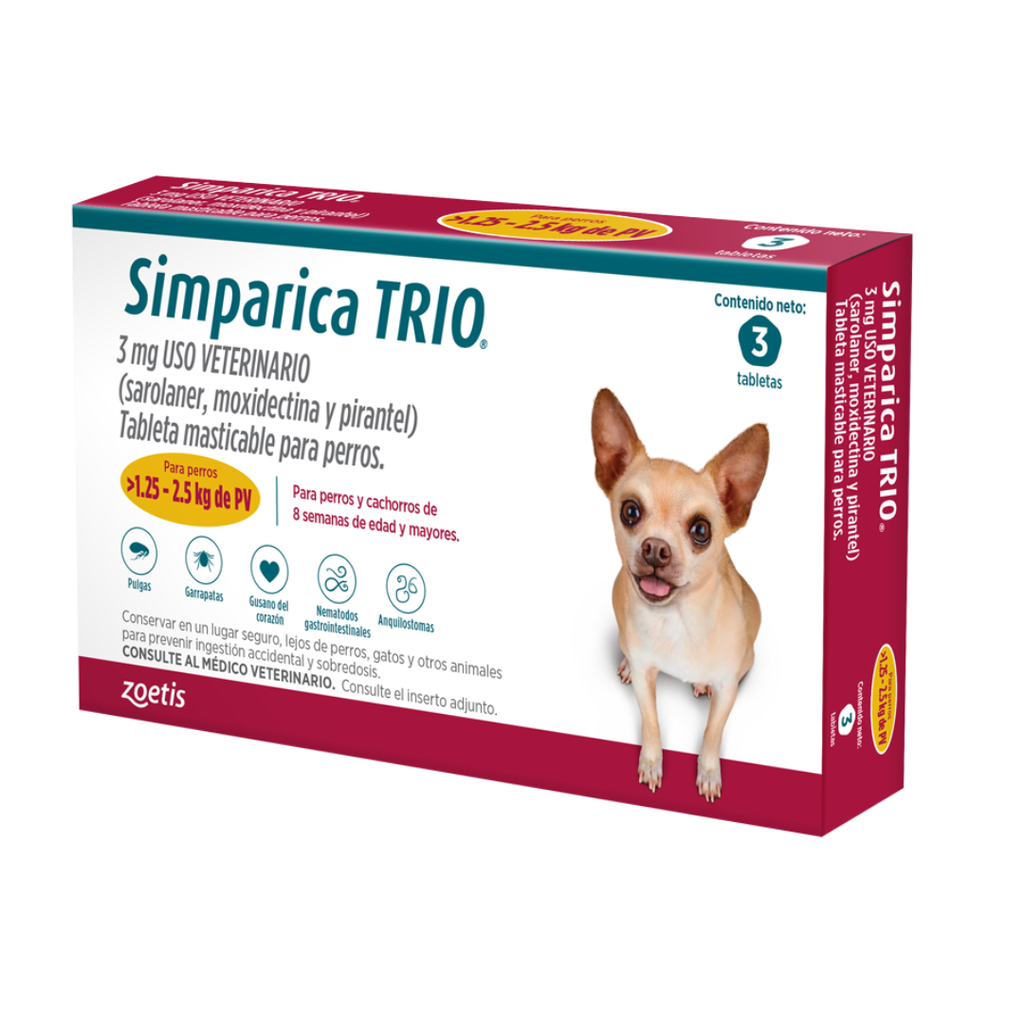 SIMPARICA TRIO GOLD 3MG 1.25-2.5KG UNIDAD POR PASTILLA
