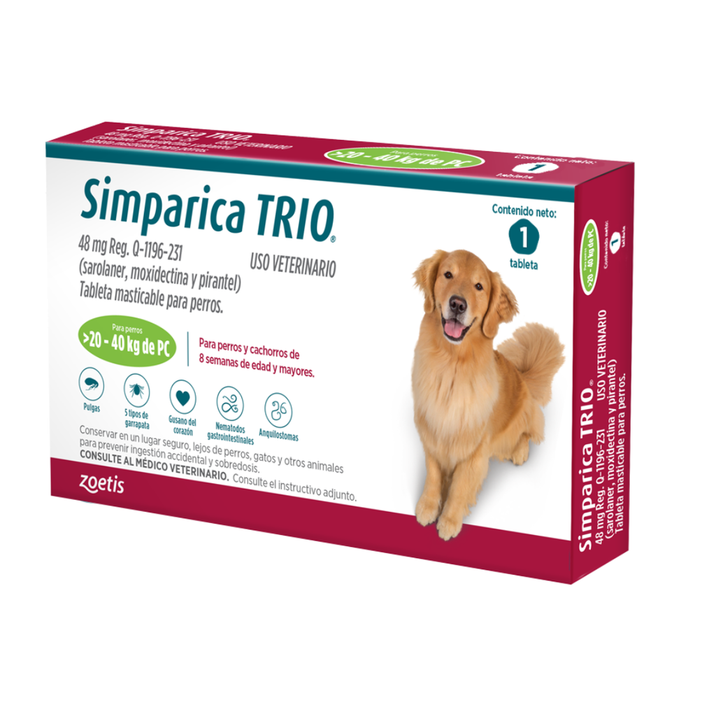 SIMPARICA TRIO GREEN 48MG 20-40KG POR PASTILLA