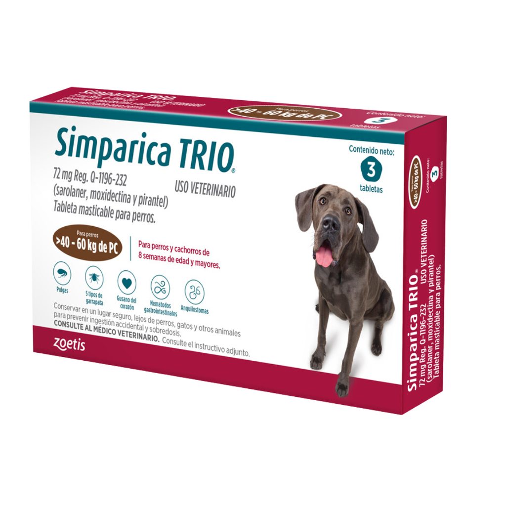 SIMPARICA TRIO MARRON 72MG 40-60KG POR PASTILLA