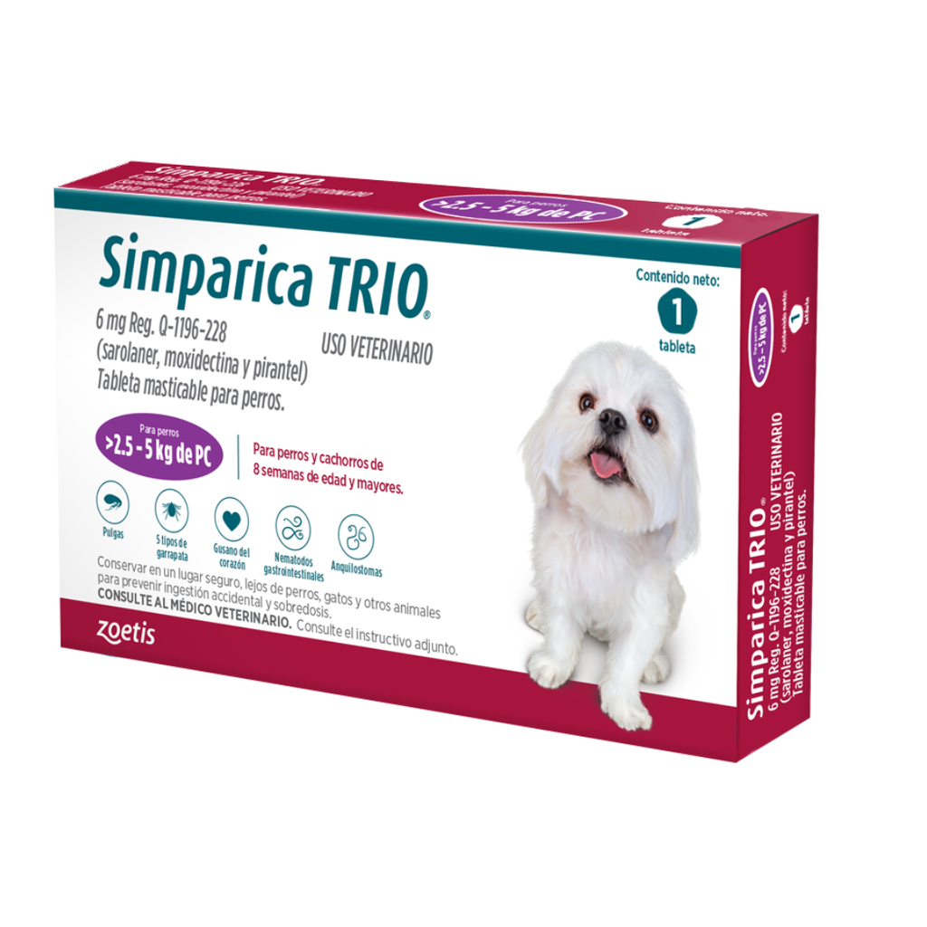 SIMPARICA TRIO PURPLE 6MG 2.5-5KG POR PASTILLA