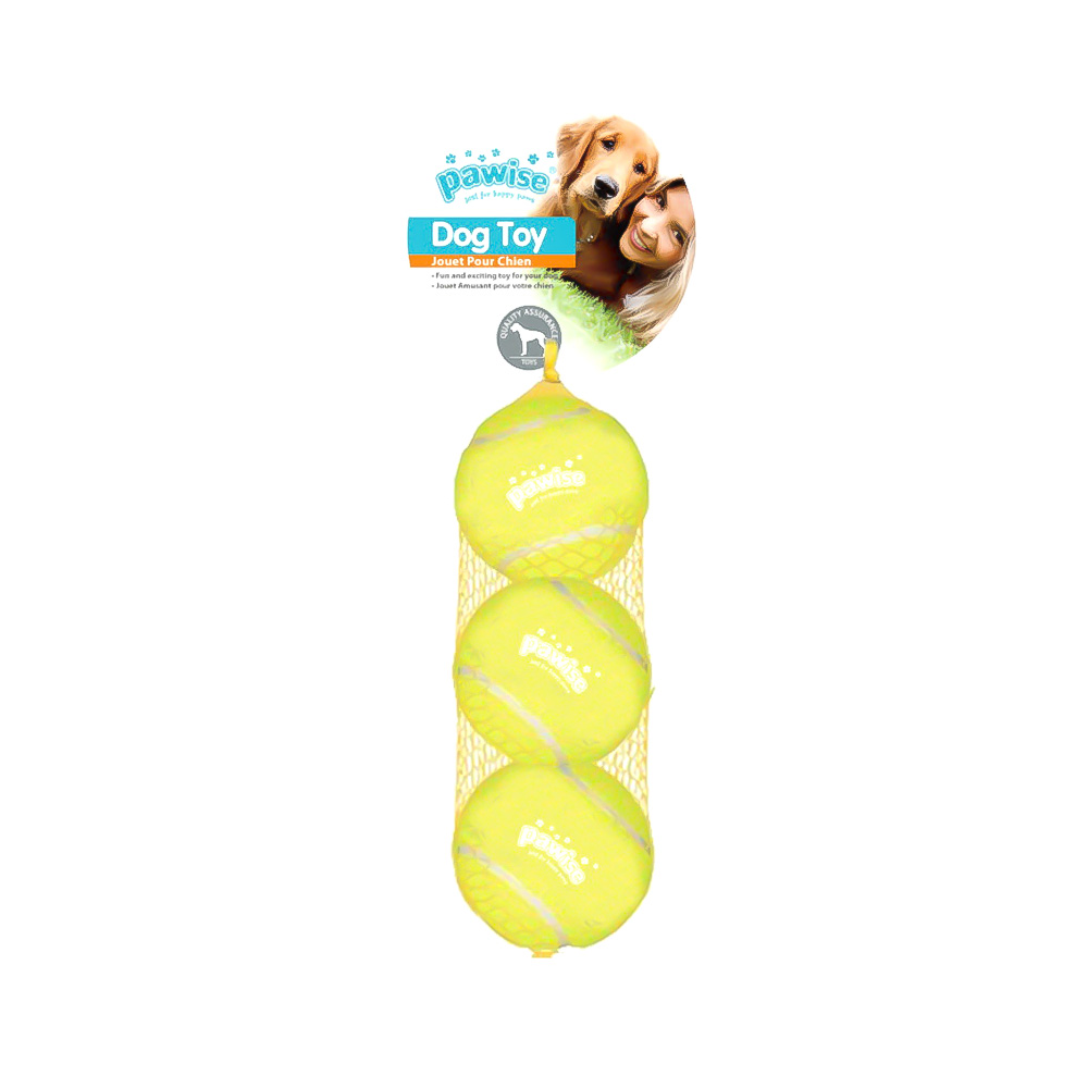 JUGUETE PARA MASCOTA BOLA DE TENIS CON SONIDO SET DE 3