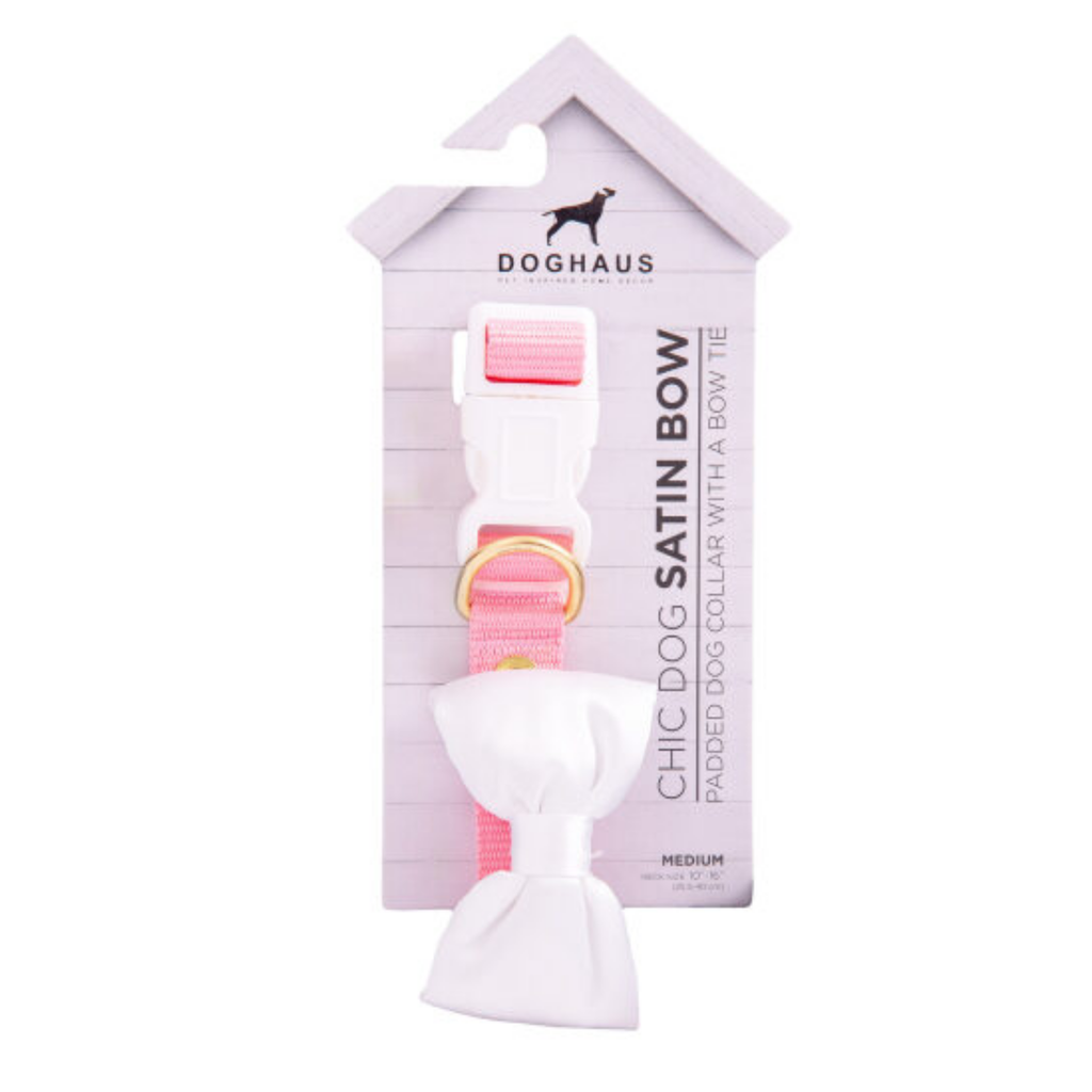 COLLAR LAZO BLANCO CON ROSA PARA MASCOTA MEDIUM